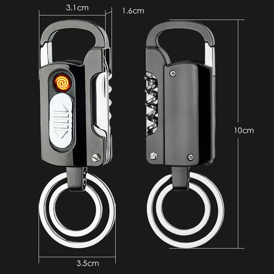 Electronic Lighter Keychain Wine Opener Knife Flashlight Slotted Screwdriver Multifunctional Metal Windproof Lighter Gadget