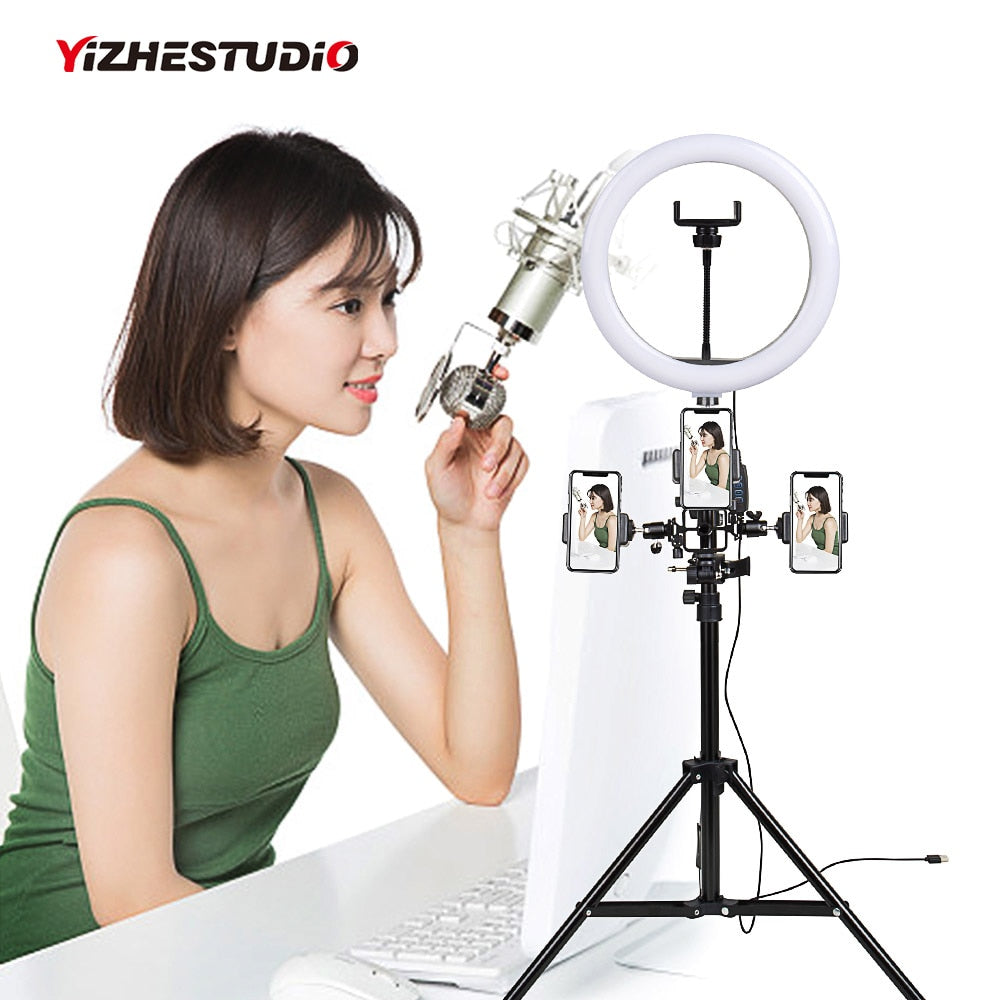 10in/26cm LED Selfie Ring Light Muti-funcation Photography Video Light for Makeup Live Streaming with Camera Phone Holder Clip